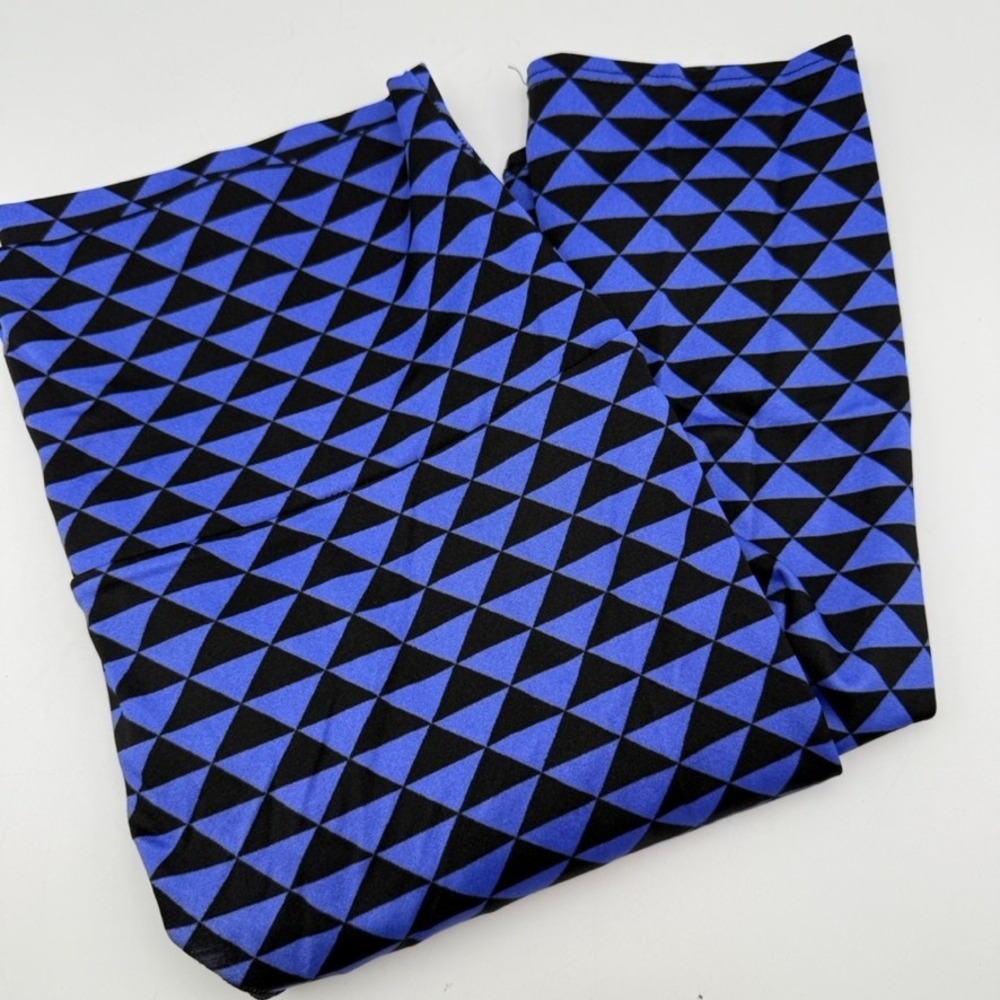 K.DEER Leggings Yoga‎ Pants High Waist Athletic Black Blue Triangles L Large
